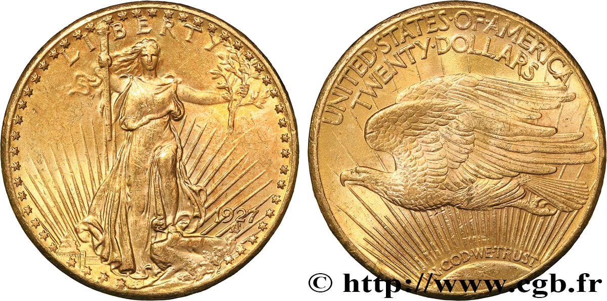STATI UNITI D AMERICA 20 Dollars  Saint-Gaudens” 1927 Philadelphie SPL 