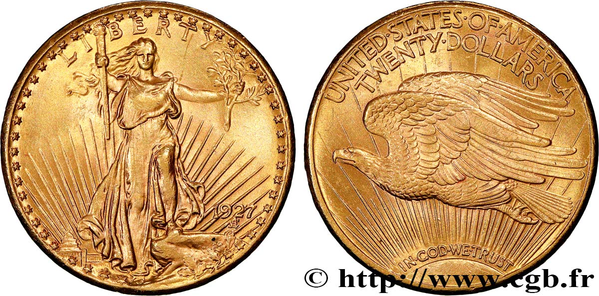 STATI UNITI D AMERICA 20 Dollars  Saint-Gaudens” 1927 Philadelphie SPL 