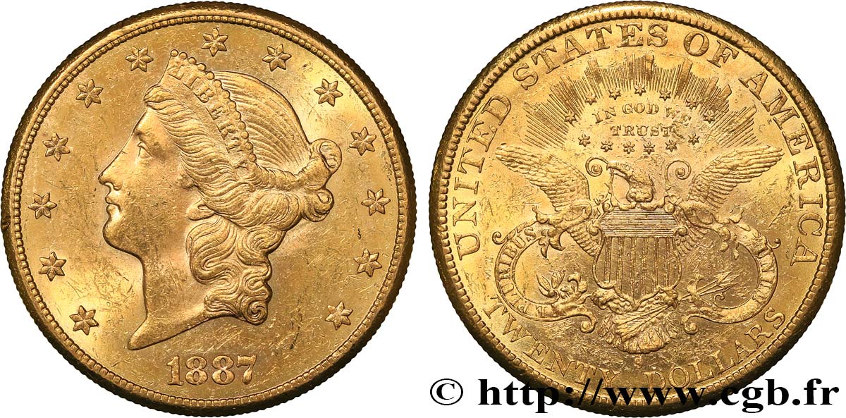 UNITED STATES OF AMERICA 20 Dollars  Liberty  1887 San Francisco AU 