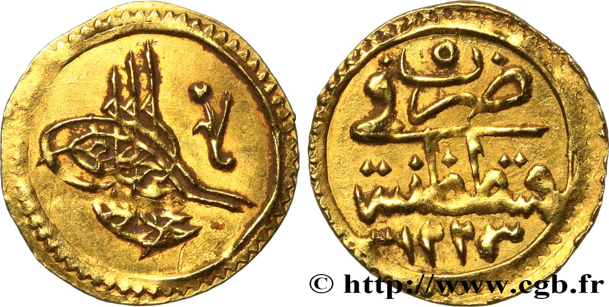 TURKEY 1/4 Zeri Mhabub Mahmud II AH 1223 an 5 (1813) Constantinople AU 