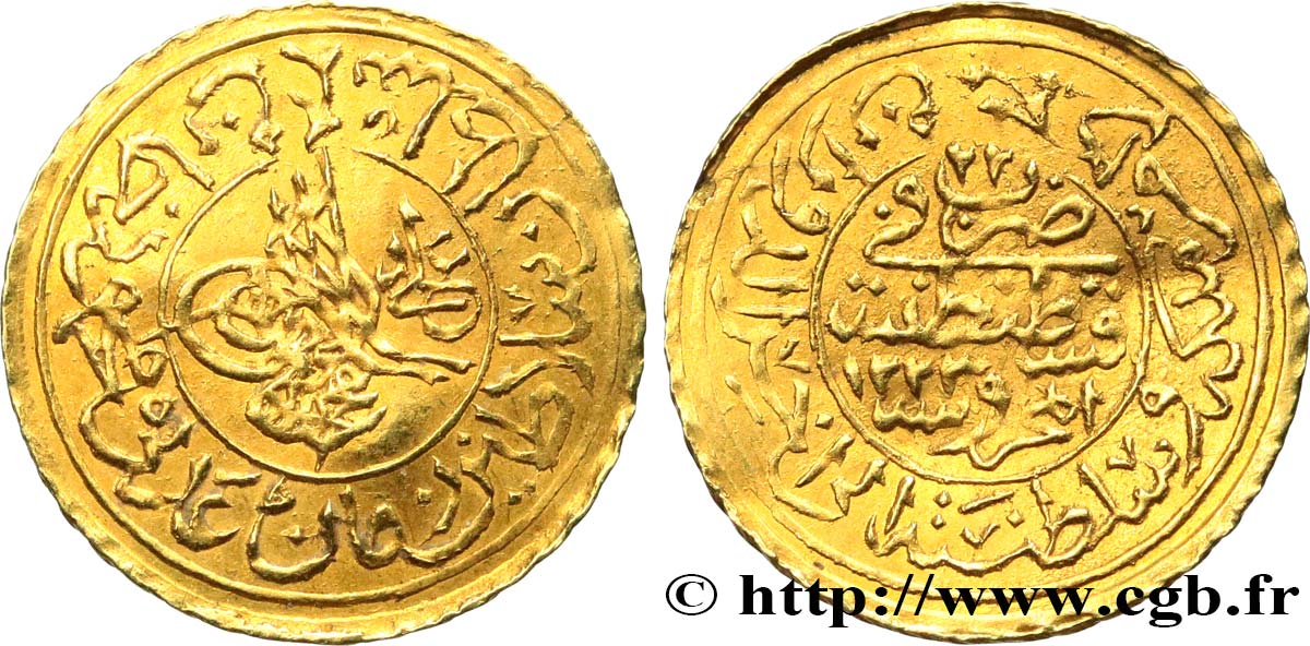 TURKEY 1/4 New Altin Mahmud II AH 1223 an 22 (1829) Constantinople AU 