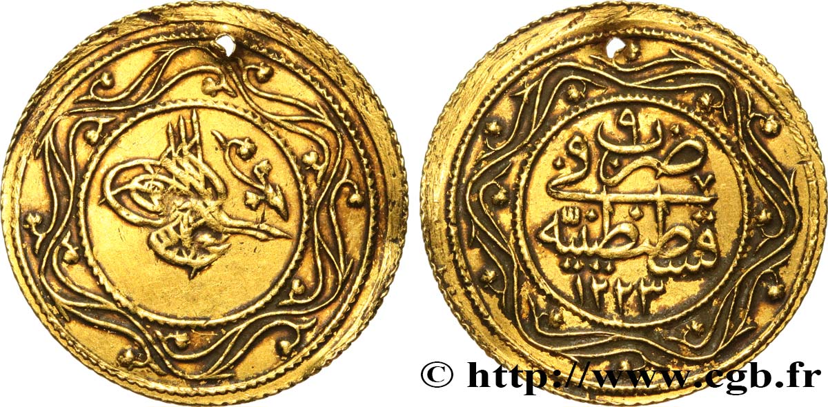 TURQUIE 2 Rumi altin Mahmud II AH 1223 an 9 1817 Constantinople TB+ 