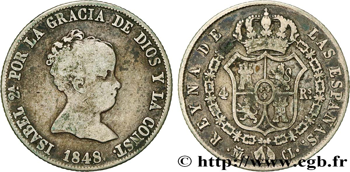 SPAIN 4 Reales Isabelle II 1848 Madrid VF 