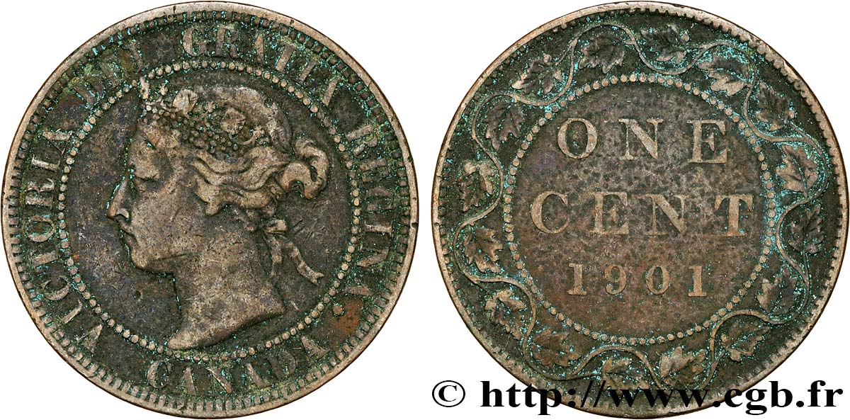 CANADA 1 Cent Victoria 1901  TB+ 