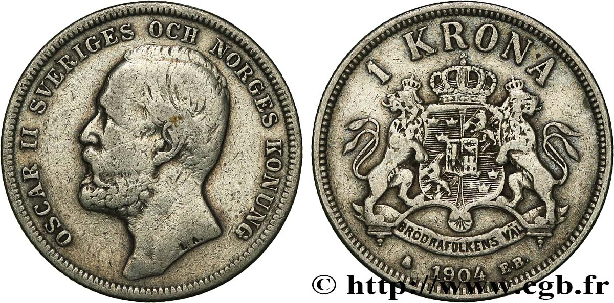 SWEDEN 1 Krone 1904  VF 