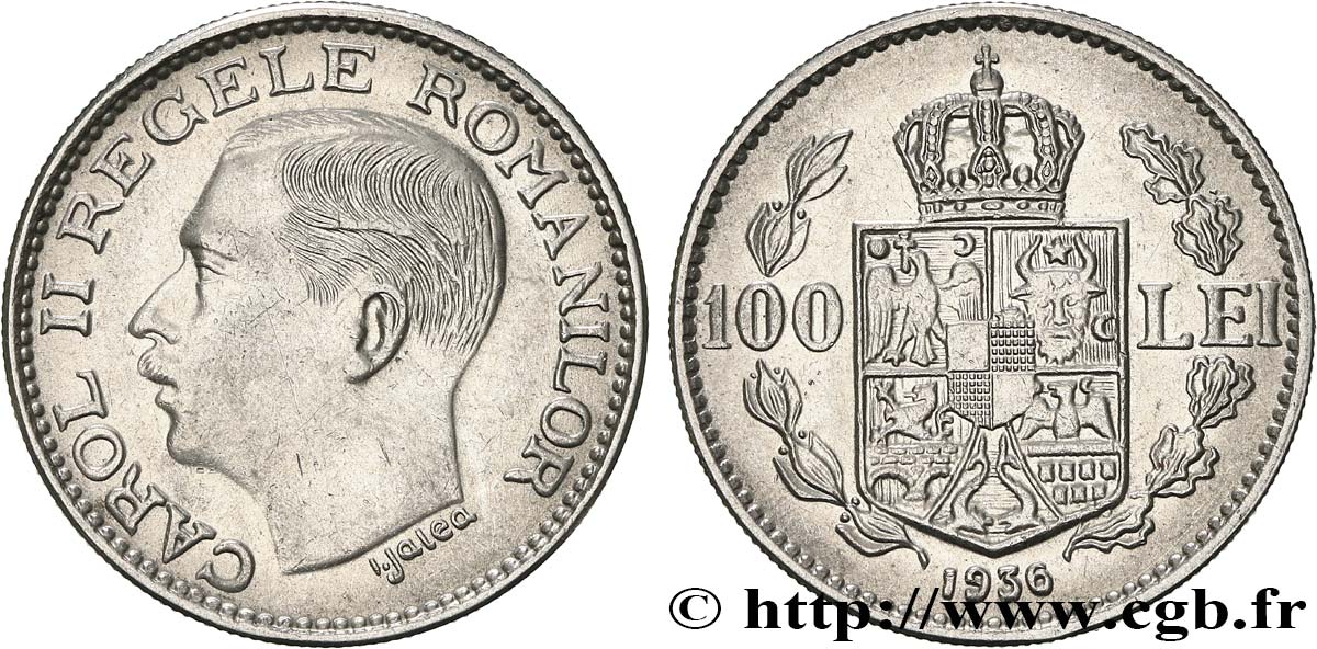 ROMANIA 100 Lei Charles II 1936  SPL 