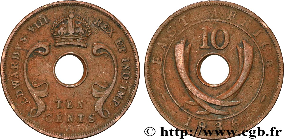 AFRICA DI L EST BRITANNICA  10 Cents frappe au nom d’Edouard VIII 1936 Heaton - H BB 