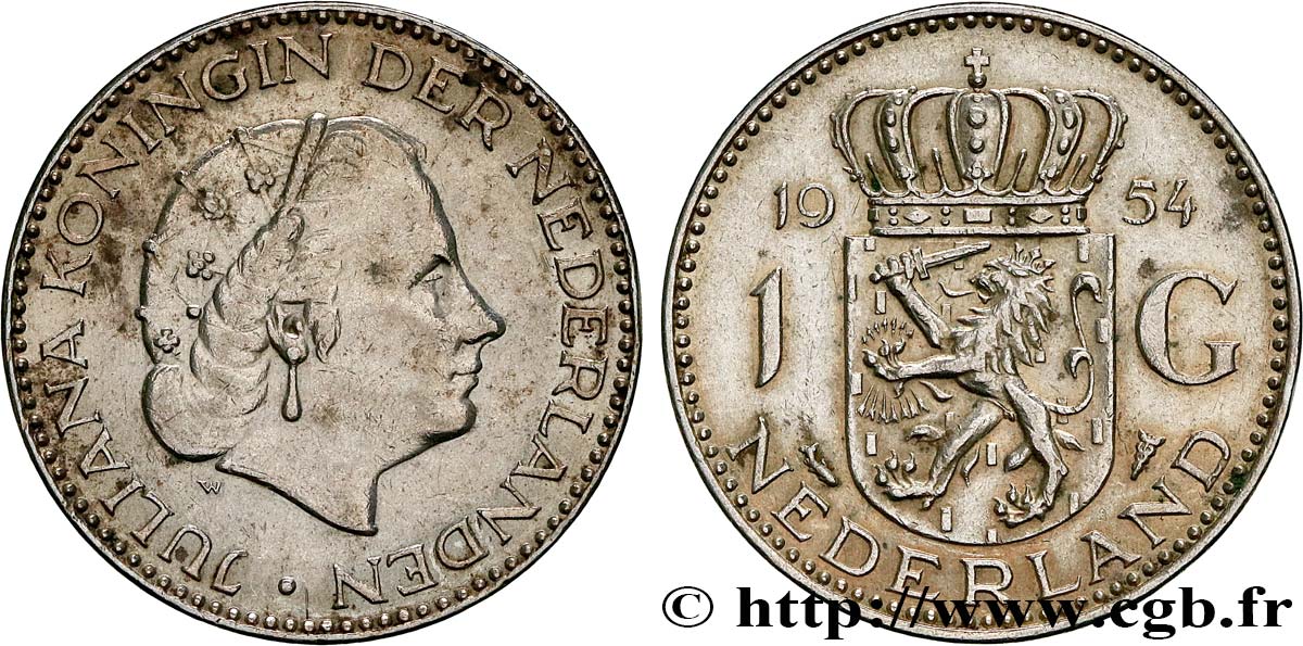 NIEDERLANDE 1 Gulden Juliana 1954  fVZ 