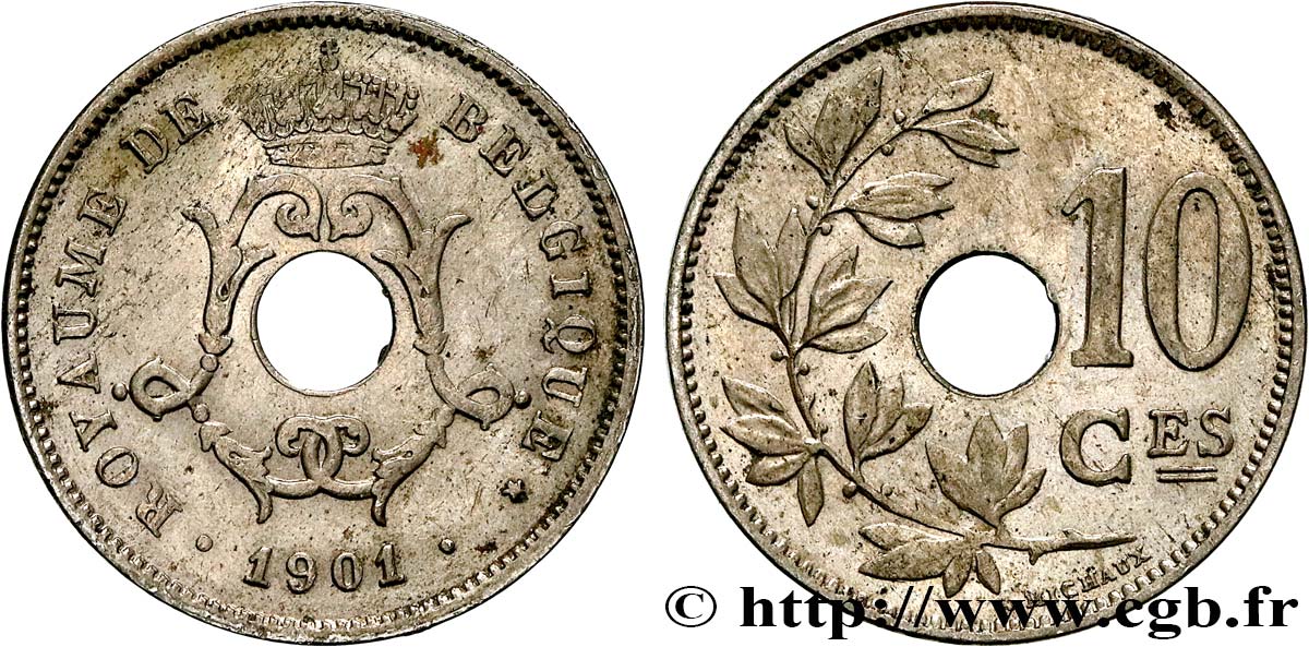 BELGIUM 10 Centimes Léopold II 1901  AU 