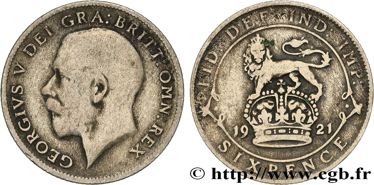 ROYAUME-UNI 6 Pence Georges V 1921  TB+ 