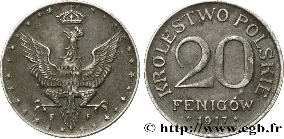 POLEN 20 Fenigow Pologne sous administration allemande 1917  fVZ 