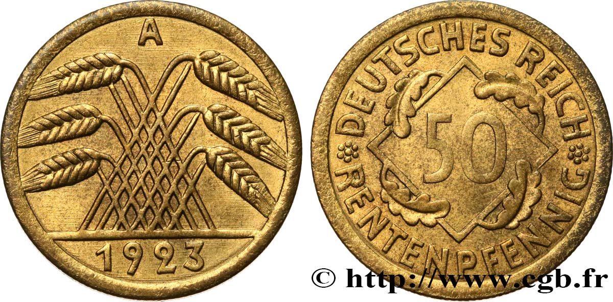 DEUTSCHLAND 50 Reichspfennig 1923 Berlin fVZ/VZ 