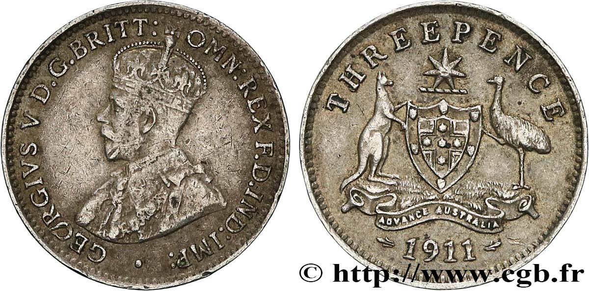 AUSTRALIE 3 Pence Georges V 1911 Londres TTB 