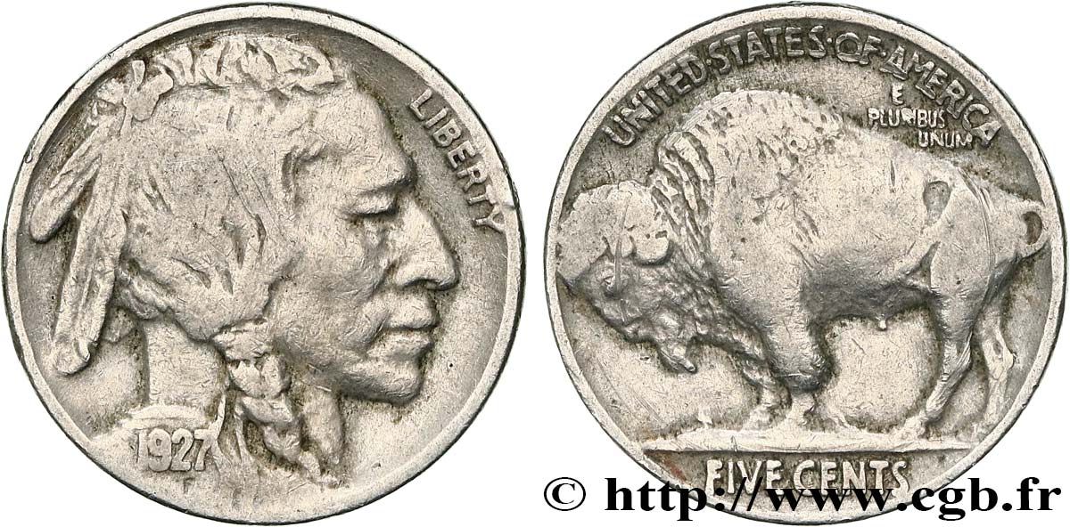 ESTADOS UNIDOS DE AMÉRICA 5 Cents Tête d’indien ou Buffalo 1927 Philadelphie BC+ 