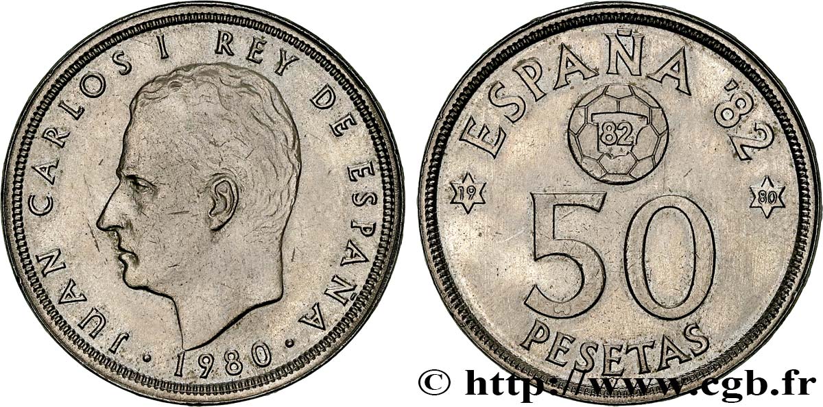 ESPAÑA 50 Pesetas Juan Carlos coupe du Monde de Football 1982 1980  EBC 