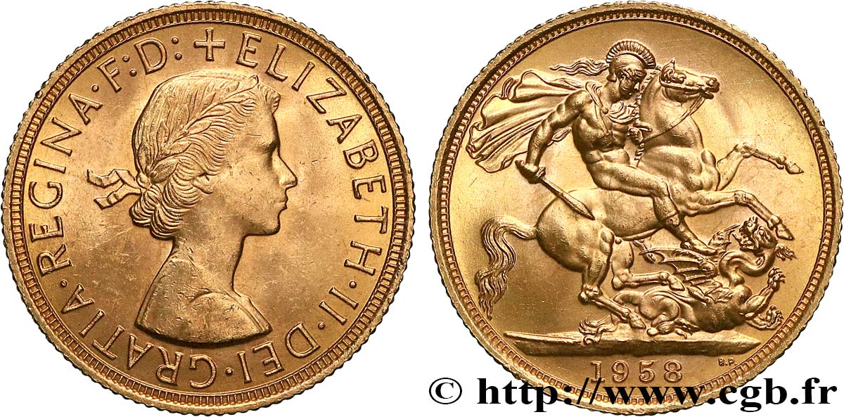 INVESTMENT GOLD 1 Souverain Élisabeth II 1958 Londres MS 