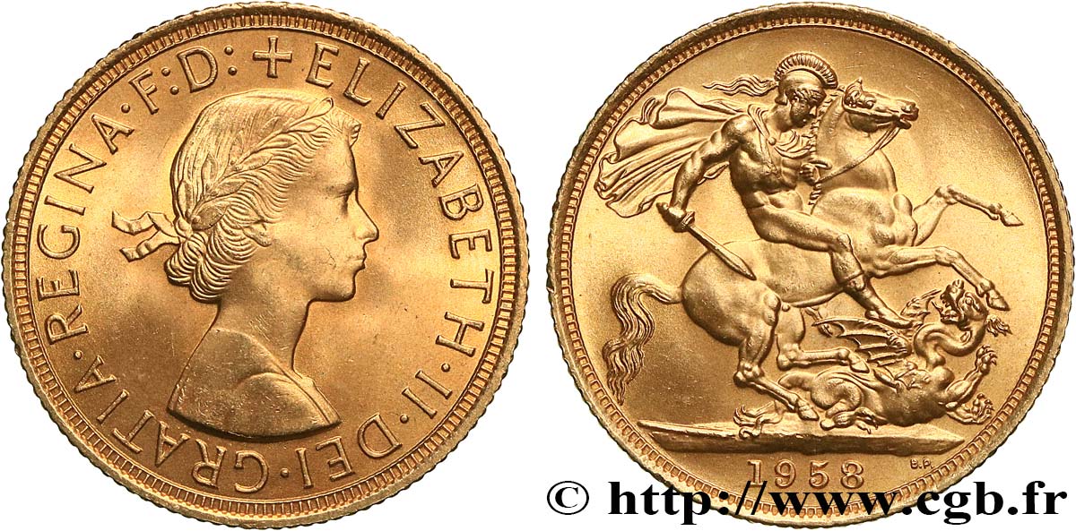 INVESTMENT GOLD 1 Souverain Élisabeth II 1958 Londres SC 