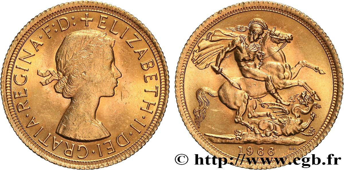 INVESTMENT GOLD 1 Souverain Élisabeth II 1966 Londres MS 