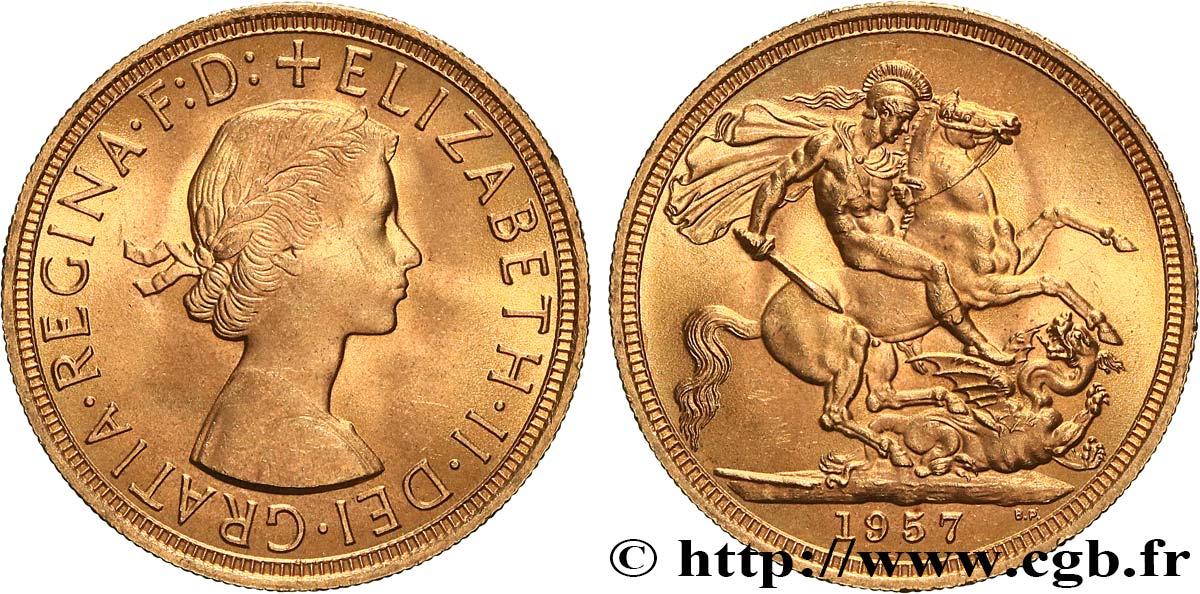INVESTMENT GOLD 1 Souverain Élisabeth II 1957 Londres SC 