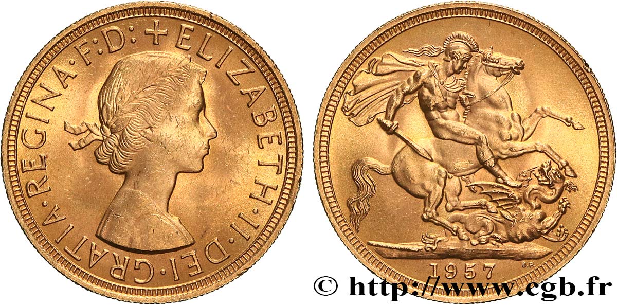 INVESTMENT GOLD 1 Souverain Élisabeth II 1957 Londres MS 