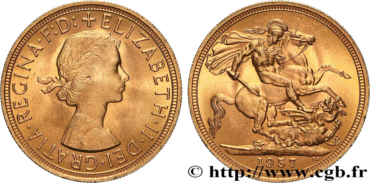 OR, PALLADIUM ET PLATINE INVESTISSEMENT 1 Souverain Élisabeth II 1957 Londres SPL 