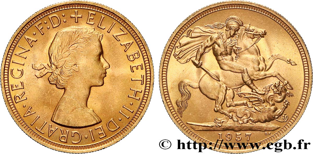 OR, PALLADIUM ET PLATINE INVESTISSEMENT 1 Souverain Élisabeth II 1957 Londres SPL 