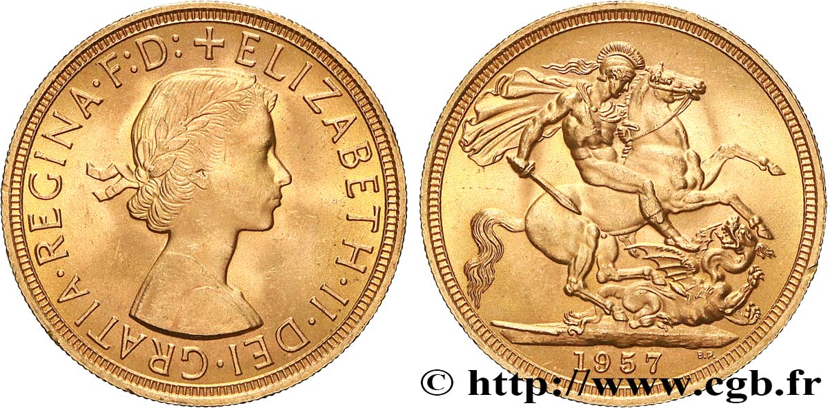 INVESTMENT GOLD 1 Souverain Élisabeth II 1957 Londres SC 