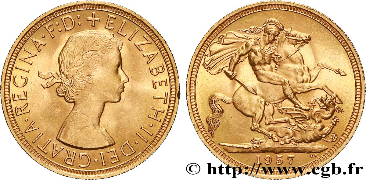 INVESTMENT GOLD 1 Souverain Élisabeth II 1957 Londres fST 