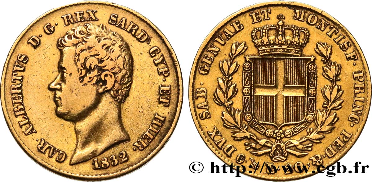 ITALY - KINGDOM OF SARDINIA 20 Lire Charles-Albert 1832 Gênes VF/XF 