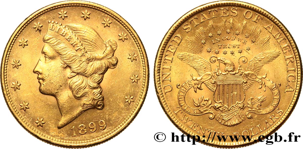 ÉTATS-UNIS D&nbsp;AMÉRIQUE 20 Dollars &nbsp;Liberty&nbsp; 1899 Philadelphie TTB+ 