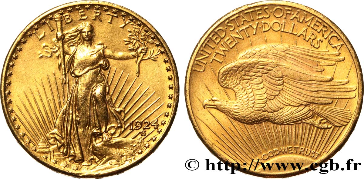 ÉTATS-UNIS D AMÉRIQUE 20 Dollars  Saint-Gaudens” 1924 Philadelphie TTB+/SUP 