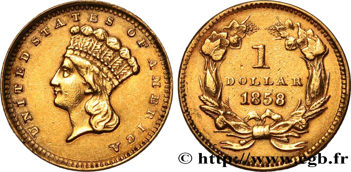 ÉTATS-UNIS D AMÉRIQUE 1 Dollar ”Indian Princess” 1858 Philadelphie AU/XF 