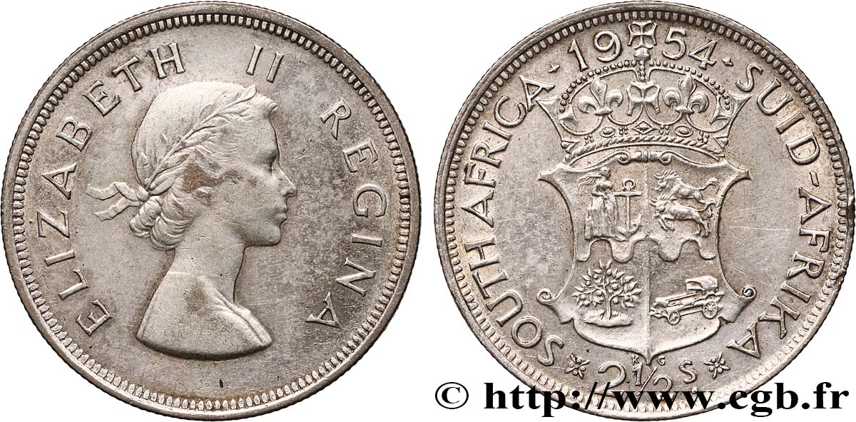 SUDÁFRICA 2 1/2 Shillings Elisabeth II 1954  BC+ 