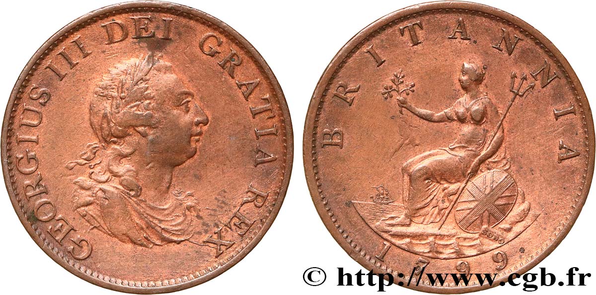ROYAUME-UNI 1/2 Penny Georges III 1799 Soho TB+ 