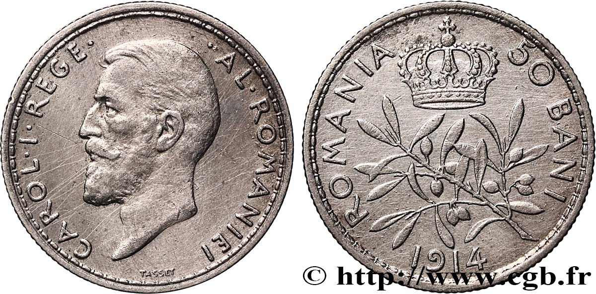 ROMANIA 50 Bani Charles Ier 1914  XF 