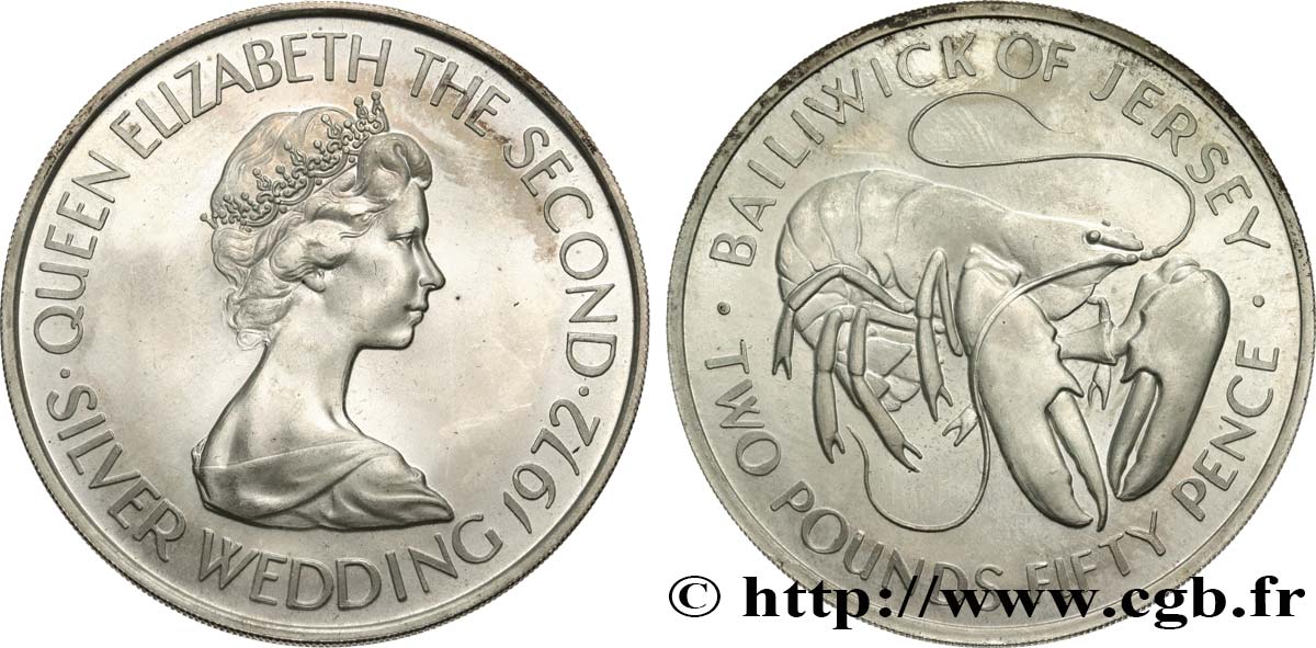 JERSEY 2 Pounds 50 Pence noces d’argent 1972  MS 