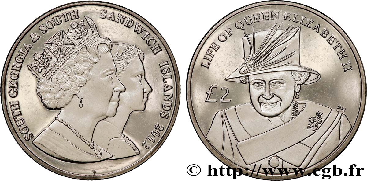 SOUTH GEORGIA AND SOUTH SANDWICH ISLANDS 2 Pounds (2 Livres) Proof Vie de la reine Élisabeth II : enfant 2012 Pobjoy Mint MS 