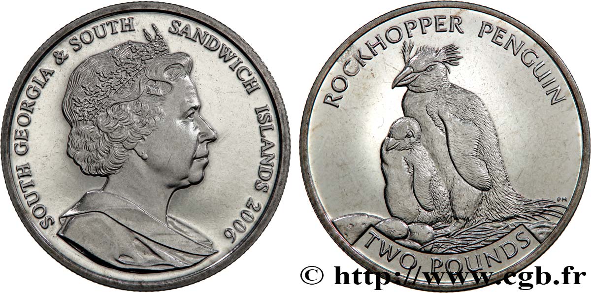 SOUTH GEORGIA AND SOUTH SANDWICH ISLANDS 2 Pounds (2 Livres) Proof Gorfous dorés 2006 Pobjoy Mint MS 