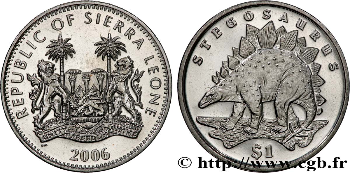 SIERRA LEONE 1 Dollar Proof Stégosaure 2006 Pobjoy Mint SPL 
