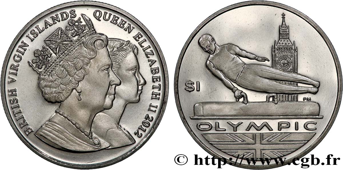 BRITISCHE JUNGFERNINSELN 1 Dollar ‘proof’ Jeux Olympiques de Londres - Gymnastique 2012 Pobjoy Mint fST 