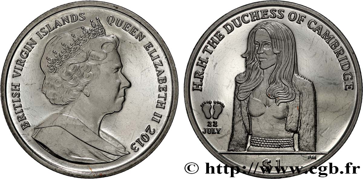 ISOLE VERGINI BRITANNICHE 1 Dollar Proof la Duchesse de Cambridge 2013 Pobjoy Mint MS 