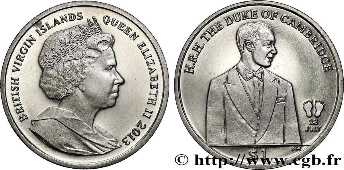 BRITISH VIRGIN ISLANDS 1 Dollar Proof le Duc de Cambridge 2013 Pobjoy Mint MS 