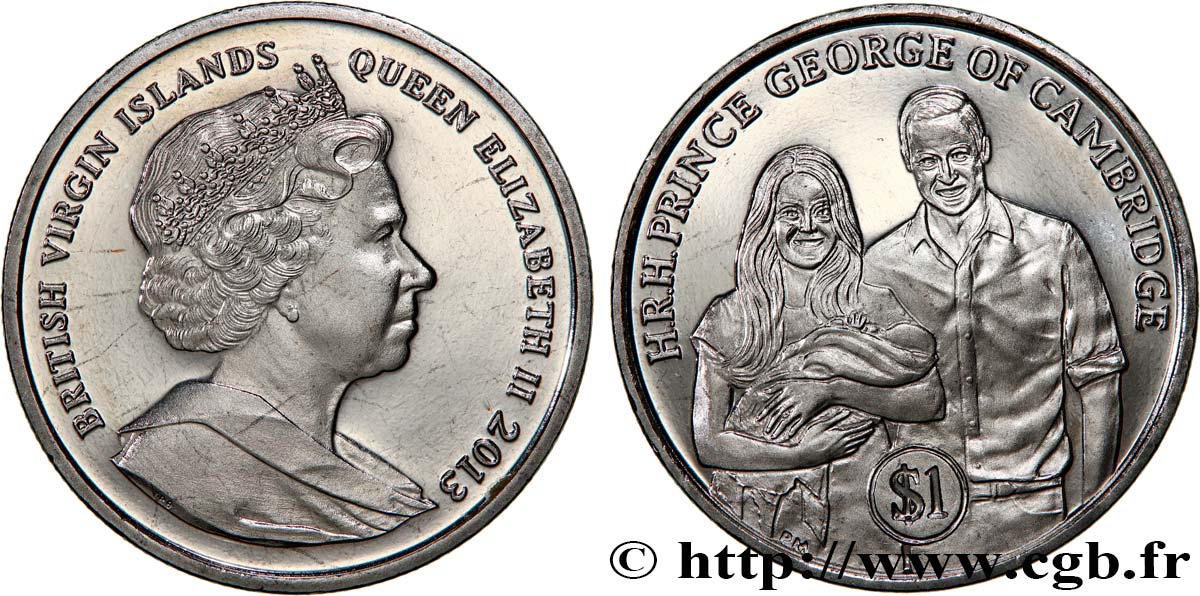 BRITISCHE JUNGFERNINSELN 1 Dollar Proof le Prince Georges de Cambridge 2013 Pobjoy Mint fST 