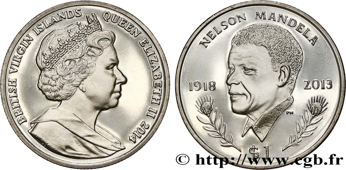 ISLAS VíRGENES BRITáNICAS 1 Dollar Proof Nelson Mandela 2014 Pobjoy Mint SC 