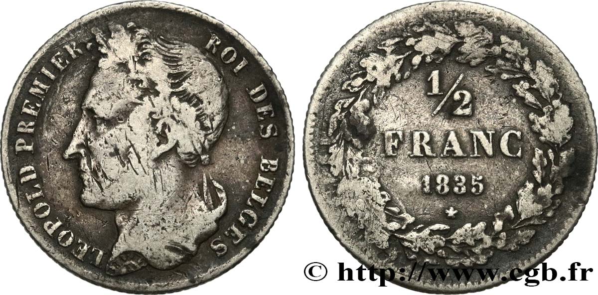 BELGIEN 1/2 Franc Léopold tête laurée 1835  S 