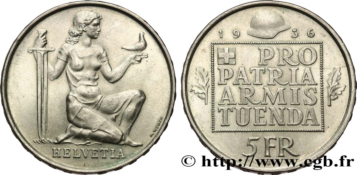 SWITZERLAND 5 Francs fond pour l’armement 1936 Berne AU 