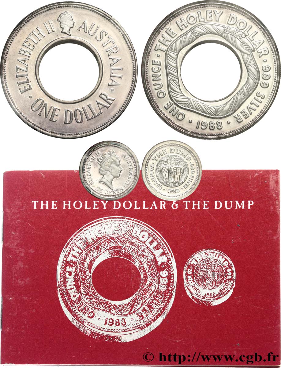 AUSTRALIE Set Proof 25 cents & 1 Dollar The Holey Dollar and The Dump 1988  FDC 