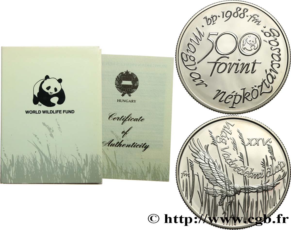 UNGHERIA 500 Forint Proof Busard cendré 25e anniversaire WWF 1988 Budapest FDC 