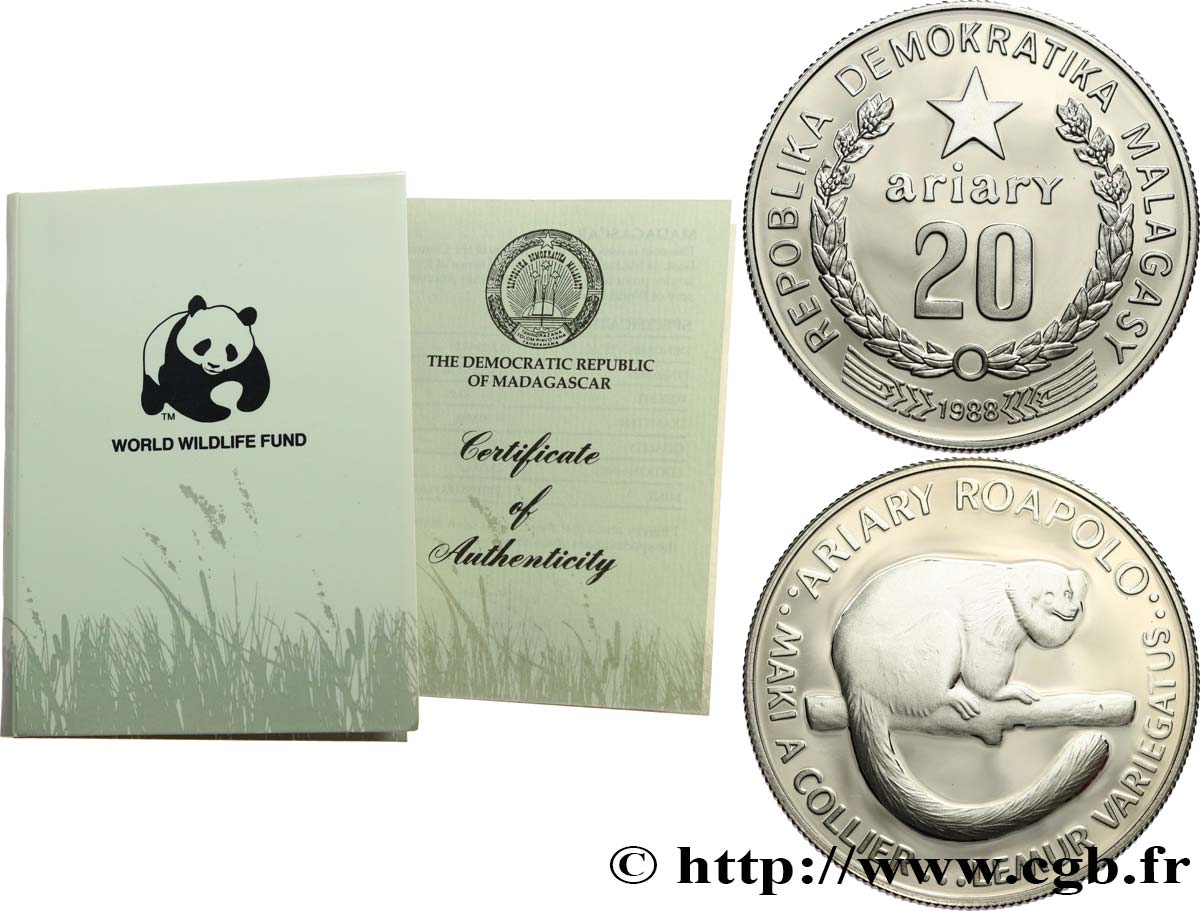 MADAGASCAR 20 Ariary Proof Maki à collier 1988 fwo_633478 World coins