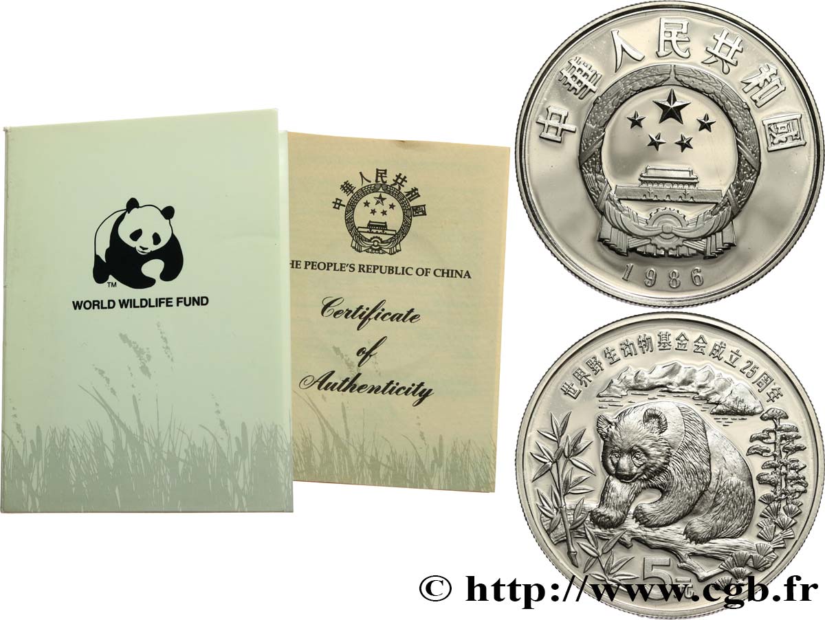 CHINA 5 Yuan Proof Panda 1986  MS 